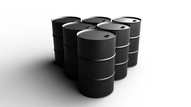 istock Black oil barrels isolated on white. 3D-rendering. 1220423350