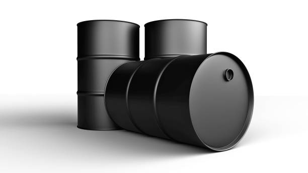 istock Black oil barrels isolated on white. 3D-rendering. 1220423353