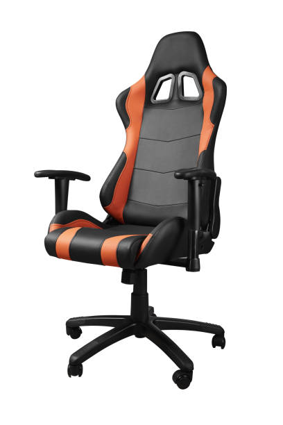 Sport design gaming office arm chair made of black and orange leather isolated on white background Sport design gaming armchair made of black and orange leather isolated on white background razer gaming chair stock pictures, royalty-free photos & images