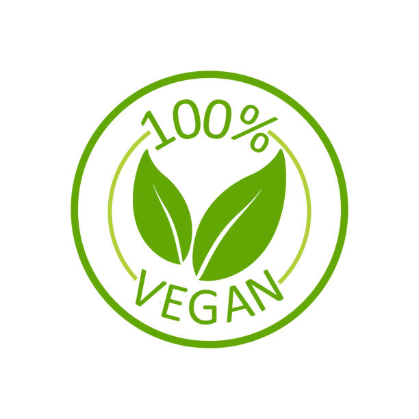 ilustraciones, imágenes clip art, dibujos animados e iconos de stock de vegano 100%, gran diseño para cualquier propósito. letras verdes. producto ecológico. etiqueta de etiqueta vectorial. nutrición saludable. comida vegetariana saludable. - vegana