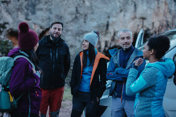 istock Rock climbing coach introducing himself to the group 1220443883
