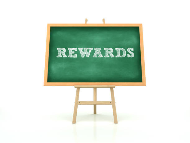 istock Easel with REWARDS Word on Chalkboard Frame - 3D Rendering 1220445881
