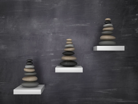 Steps with Stones Balance on Chalkboard - 3D Rendering