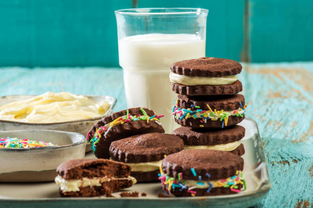 istock Soft Chocolate Butter Biscuit with White Creamy Filling 1220450765