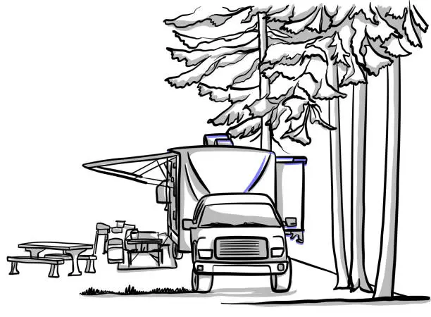 Vector illustration of American Campsite Recreational Vehicle