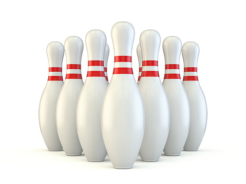 Bowling pins 3D rendering illustration isolated on white background