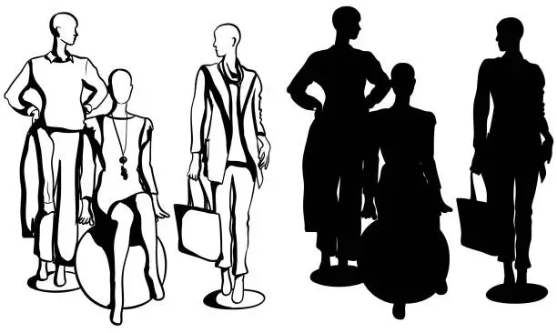 Vector illustration of Latest Trend Fashion Mannequins Silhouette