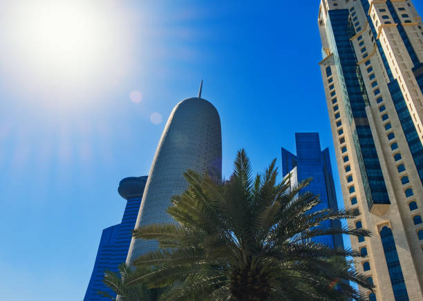 istock Futuristic skyline with sunbeam in Doha, Qatar 1220457485