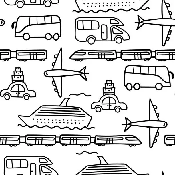 Vector illustration of Doodle transport seamless pattern