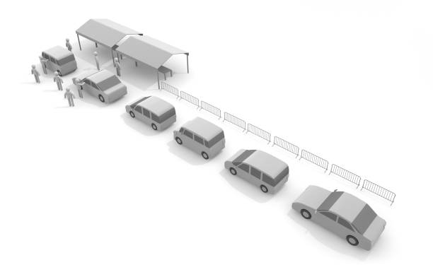 istock Drive through PCR inspection. Take the test in a car. 3D rendering 1220462522