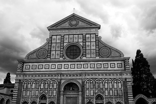 Facade of Basilica of Santa Maria Novella in downtown Florence, Italy