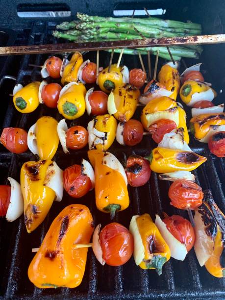 istock Vegetable skewers on barbecue 1220468989