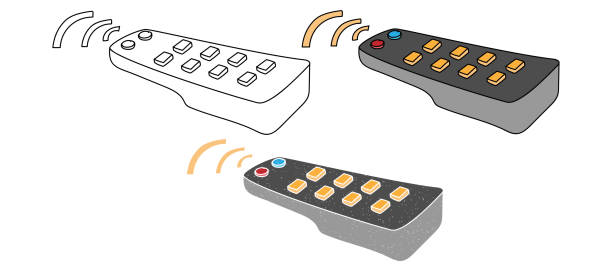 television remote hand drawn vector design. black and white color television remote hand drawn vector design infrared background stock illustrations