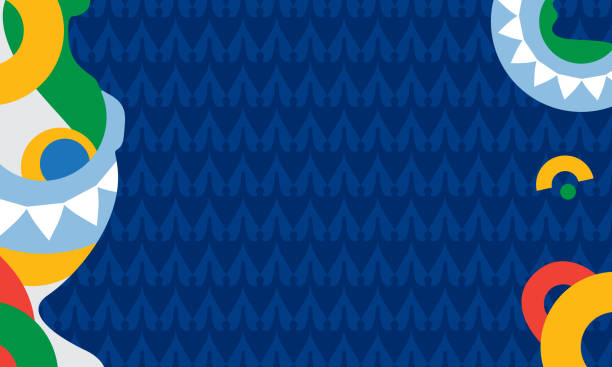 ilustrações, clipart, desenhos animados e ícones de resumo américa do sul, argentina, colômbia, fundo de competição de futebol de verão brasileiro, brasil bandeira cores de futebol elementos do campeonato de futebol azul, futebol verde crianças campo padrão geométrico vetor - carnaval sao paulo