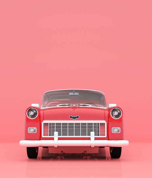1950 classic car on pastel color background,minimal style conceptual background,3d rendering