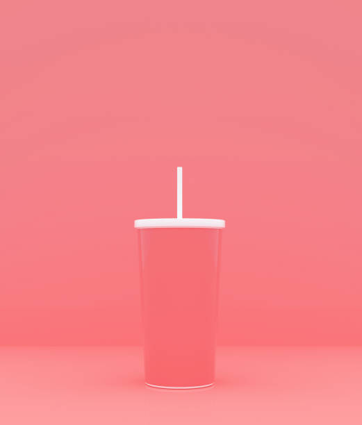 istock Cup with straw on pastel color background,3d rendering 1220473867