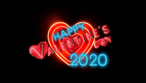 istock LOGO Happy Valentine's day 2020 text label - Neon, alphabet, heart- Background black -Vector illustration. 1220478097