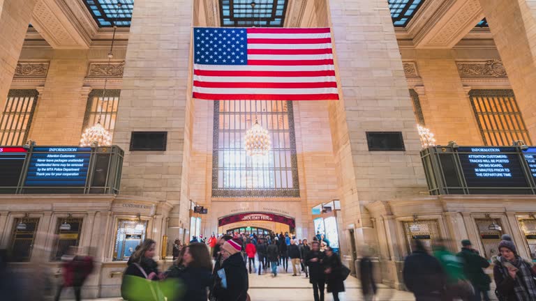 4K Time-lapse Tourist Pedestrians Crowd walk in New York Grand Central train and metro Station travel american lifestyle concept Newyork,United States Newyork