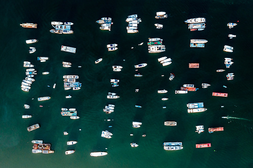Moored boats from drone point of view