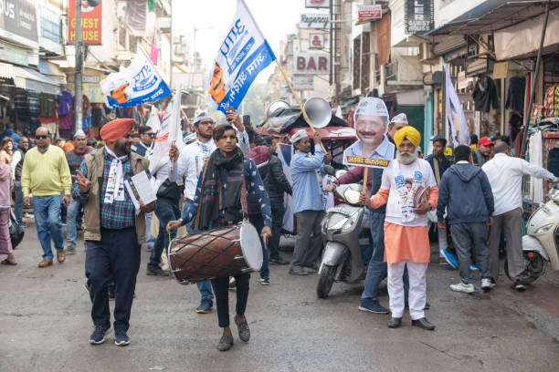 People participate in agitation campaign in Delhi, India. stock photo