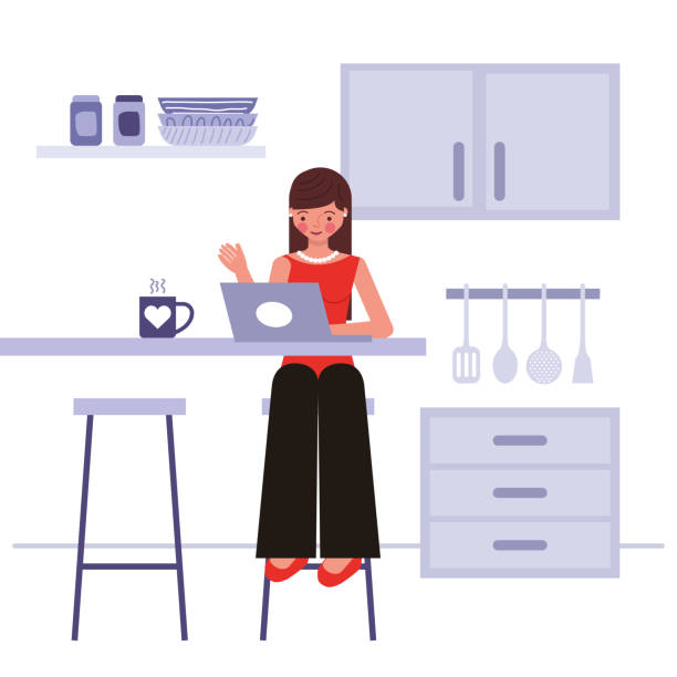 ilustrações, clipart, desenhos animados e ícones de ficar em casa. vetor - home interior women domestic kitchen cabinet