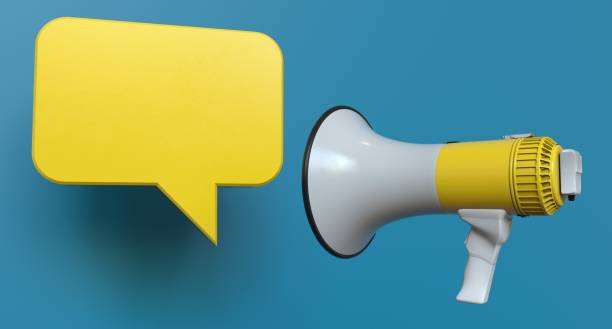 istock Single Yellow Electric Megaphone Chat Bubble On Modern Background 1220486989