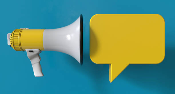 istock Single Yellow Electric Megaphone Chat Bubble On Modern Background 1220486995