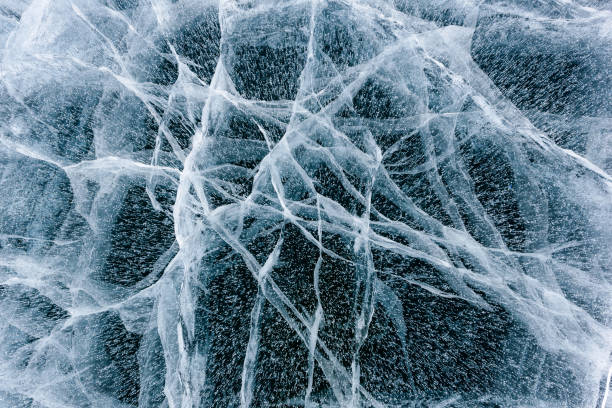 istock Beautiful ice of Lake Baikal with abstract cracks 1220489112