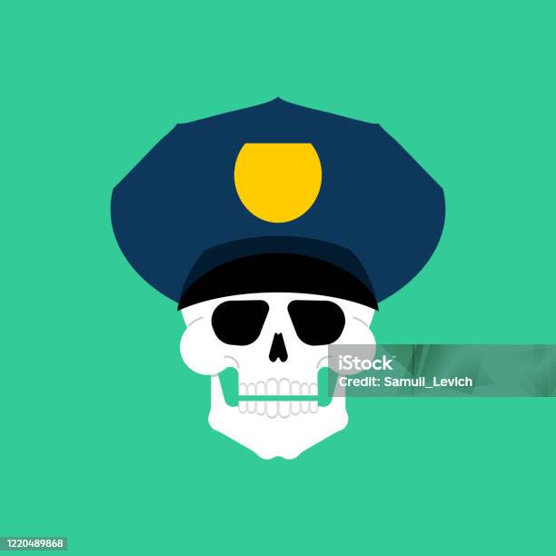 Police Skeleton Skull In Police Hat Policeman Skeleton Head Stock Illustration ...