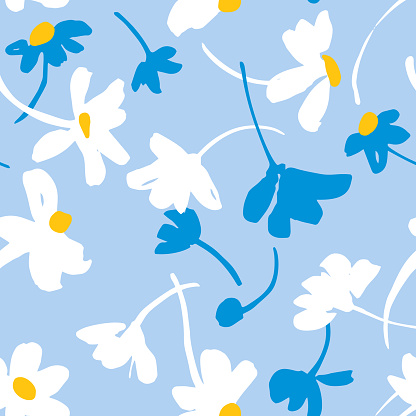 istock Vector seamless pattern with daisies. Bright summer background. 1220490070