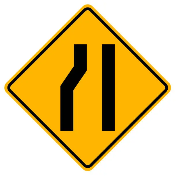 Vector illustration of Warning signs Road narrows on left side on white background