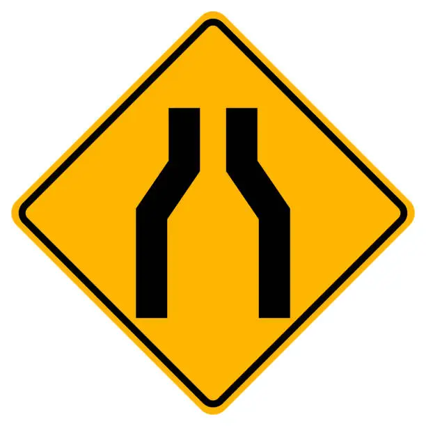 Vector illustration of Warning signs Road narrows on both sides on white background