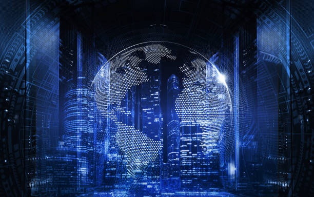 istock technological background on servers in data center, futuristic design. Server room represented by several server racks with strong dramatic light. 1220496078