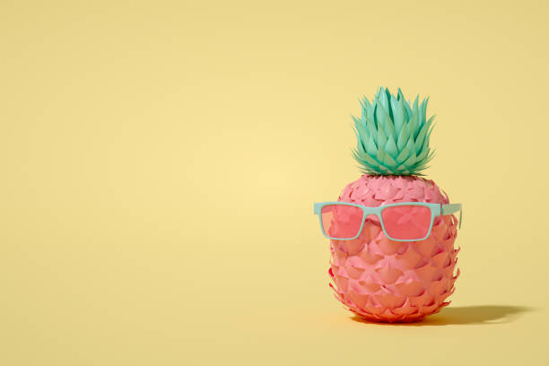 istock Tropical pineapple, minimal summer concept on yellow background 1220496167