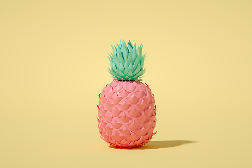 3d rendering of Tropical Pineapple. Minimal Summer and Travel Concept.