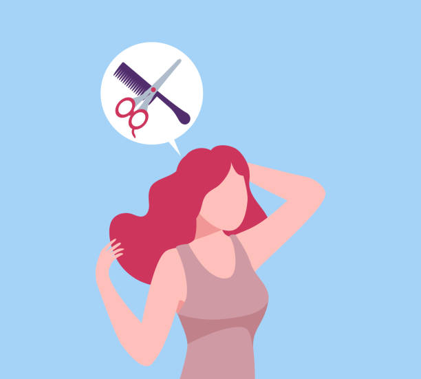 istock Girl Thinking about Haircut, Young Woman Communicating with Speech Bubble, Social Networking, Virtual Relationships Flat Vector Illustration 1220496550