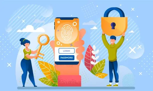 Vector illustration of Password and Fingerprint Access to Mobile Data