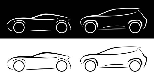 illustrazioni stock, clip art, cartoni animati e icone di tendenza di suv coupé linea auto silhouette icona vettoriale illustrazione monocromatica - car silhouette land vehicle sports utility vehicle