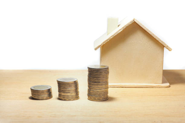 istock Coin and house model on white background. 1220500360