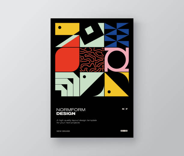 Postmodern Design Vector Cover Mockup Abstract geometric graphic design of A4 size vector cover mockup created in modernism and minimalistic brutalism style, useful for poster art, flyer ads, magazine prints, business presentation. post modernism stock illustrations