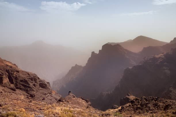 View from: around the Rogue de los Muchacho peak. View of the National Park La Caldera de Taburiente. La Palma, Spain.