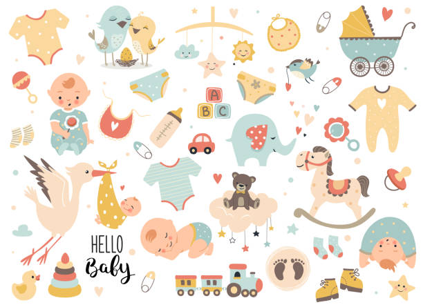 zestaw baby shower. - baby shower stock illustrations