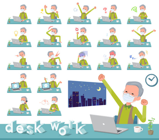 плоский тип маски зеленый жилет старый man_desk работы - hay fever flash stock illustrations