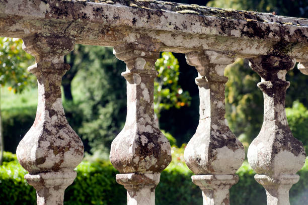 istock Old stone baluster back lit, architectural feature in Oseira monastery, Ourense province, Galicia, Spain . 1220506795