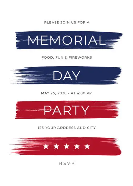 Vector illustration of Memorial Day Party Invitation Template with brush.