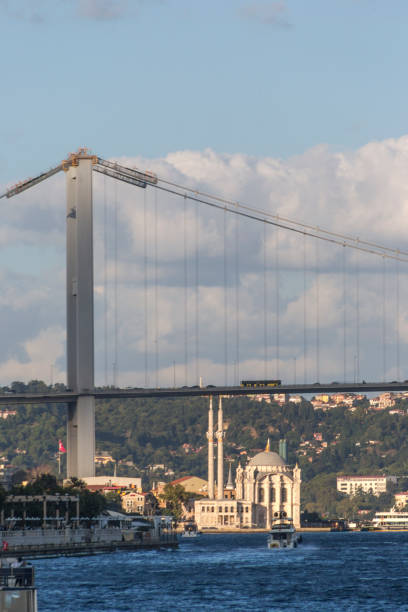 istock Ortakoy mosque from bosphorus bridge at istanbul turkey 1220509721