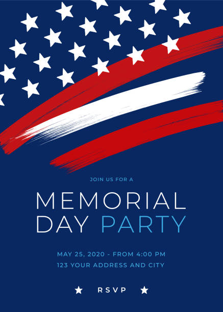 Memorial Day Party Invitation Template with brush. stock illustration