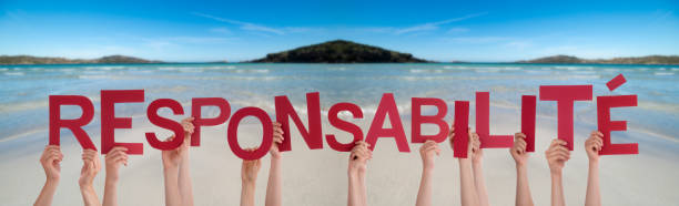 istock People Hands Holding Word Responsabilite Means Responsibility, Ocean Background 1220514855