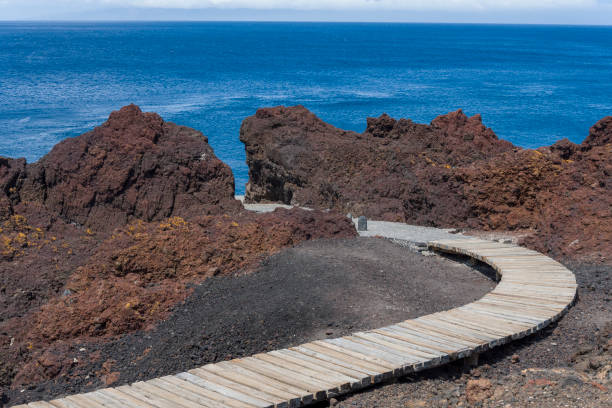 istock Wooden path leading to the sea through the rocks. 1220519103
