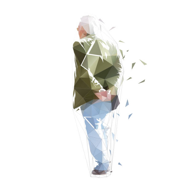 istock Senior man walking away, isolated low poly vector illustration. Geometric drawing of old man 1220519104